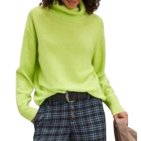 Free People Treasure 100% Cashmere Turtleneck Sweater Chartreuse Sz S Goblincore - Picture 2 of 16
